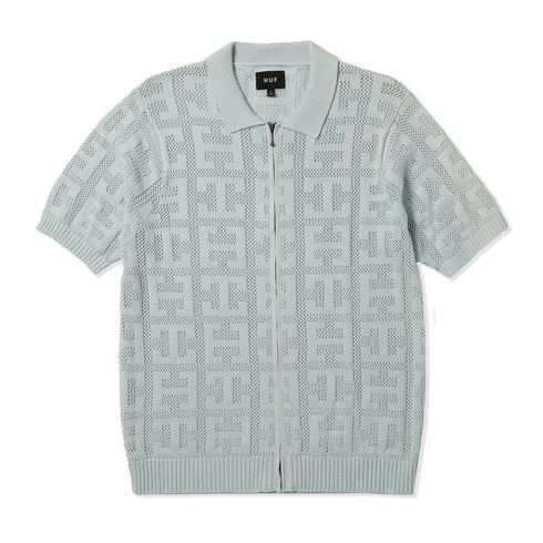 Huf Monogram Jacquard Sweater Zip Sweatshirt - Sky - Streetart.fr